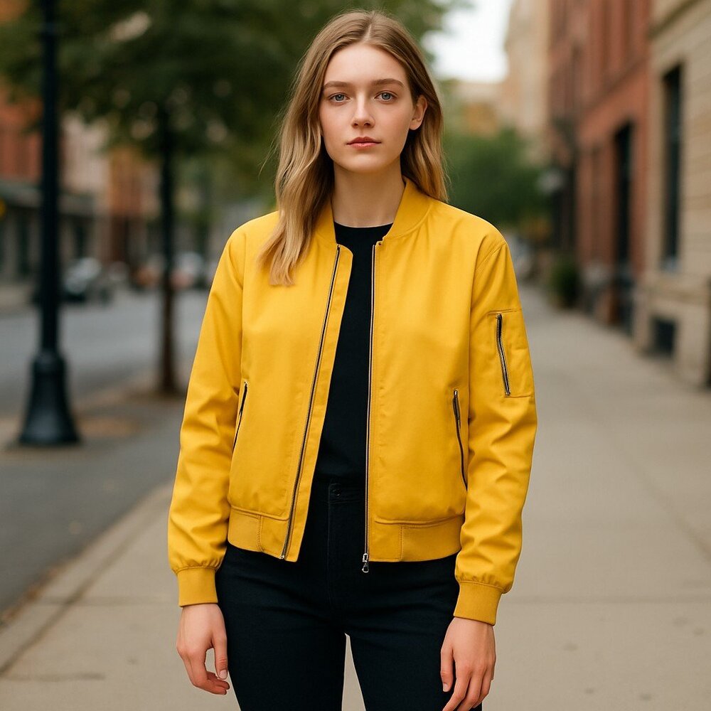 NWT Bershka Yellow Satin Bomber Jacket Large